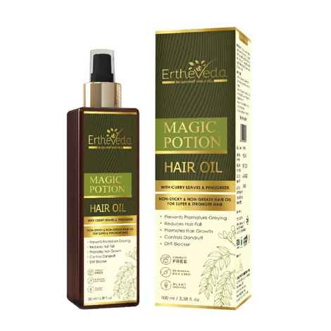 Buy Ertheveda Magic Potion Hair Oil with Curry Leaves & Fenugreek - For All Hair types - Non Sticky & Light Weight - No Mineral Oil, Silicones & Synthetic Fragrances - 100ml - Purplle