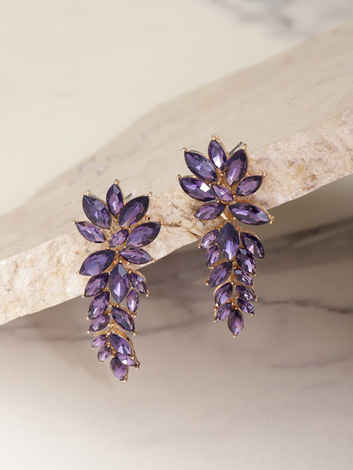 Buy YouBella Purple Gold-Plated Stone-Studded Floral Drop Earrings - Purplle