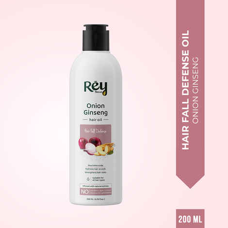 Buy Rey Naturals Onion Ginseng Hair Growth Oil | With Natural Cold-Pressed and Therapeutic Essential Oils | Paraben and Sulphate Free | Promotes Growth and Prevents Breakage | 200 ML… - Purplle