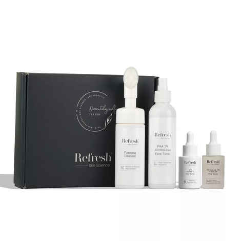 Buy Refresh Skin Science Oily Skin Essentials Kit comes with Vitamin C Serum, Niacinamide Serum, Cleanser and Toner for daily skincare routine. It is perfect for men and women - Purplle