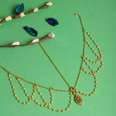 Buy Steorra Jewels Golden Stoned Multi String Pearl Maangpatti - Purplle