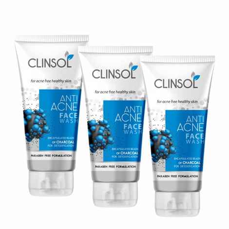 Buy Leeford Clinsol Anti Acne Charcoal Facewash for acne-free and healthy skin Pack Of 3 (70 Gm Each) - Purplle