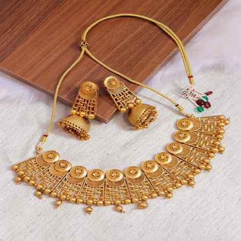 Buy Crunchy Fashion Crunchy Fashion Ethnic Gold-Plated Antique Design Choker Jhumki Jewellery Set RAS - RAS0246 - Purplle