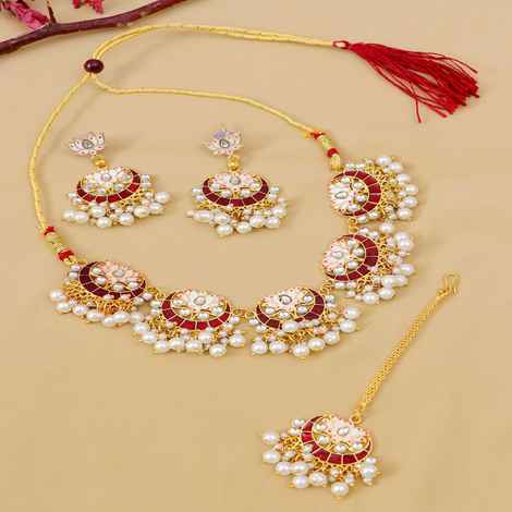 Buy Crunchy Fashion Traditional Ethnic Beautiful Moon Design Chandbali Necklace with Earring & Maang Tika RAS - RAS0361 - Purplle