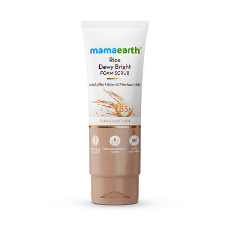 Mamaearth Rice Dewy Bright Foam Scrub with Rice Water & Niacinamide for Glass Skin Glow- 100 gm |100% Soap Free Foam Scrub | Enriched with Rice Water and Niacinamide | Gently Exfoliates to Give Glass Skin Glow | Made Safe Approved