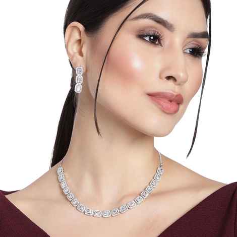 Buy Accessher AD studded Silver plated solitaire look American Diamond Jewellery set for women and girls - Purplle