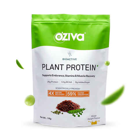 Buy OZiva Bioactive Plant Protein (25g Vegan Protein) for Endurance & Muscle Recovery, 1 KG, Mango Delight - Purplle