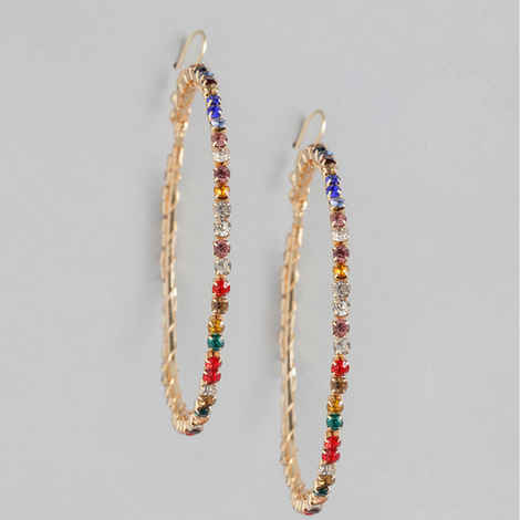 Buy Blueberry Blueberry Multicoloured Gold-Plated Circular Stone Studded Hoop Earrings - Purplle