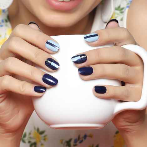 Buy Lick 30 Pcs Navy Blue Artificial Reusable False Nails Extension With Application Kit - Purplle