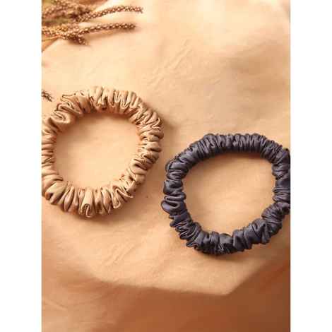 Spotstyl Mulberry Silk Skinny Scrunchies - Pack of 2 - Blue & Gold