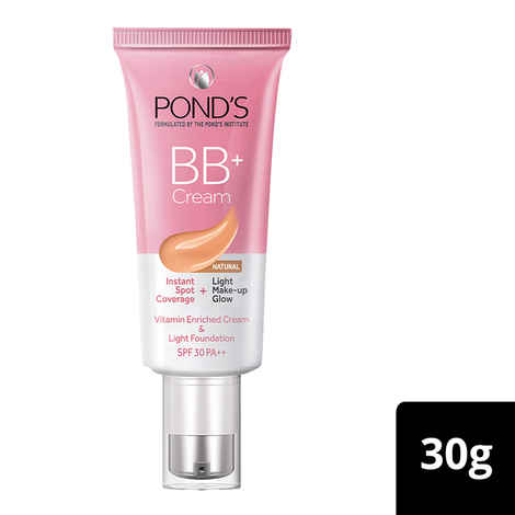 Ponds BB+ Cream, Instant Spot Coverage + Light Make-up Glow, Natural 30 gm