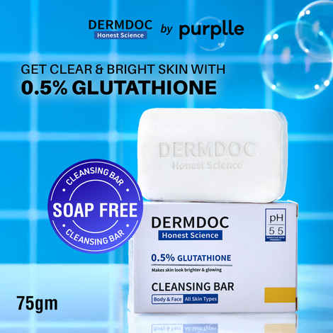 Buy DERMDOC 0.5% Glutathione Cleansing Soap Bar (75 gm) | Soap Free Formula | Sensitive Skin Friendly | Skin Brightening | Gentle & Non-Drying - Purplle