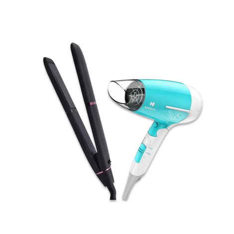Buy Havells HD3151 1200W Foldable Hair Dryer, 3 Heat (Hot/Cool/Warm) Settings with Cool Shot button (Turquoise) + Havells HS4109 Ceramic Plates Fast Heat Up Hair Straightener, Suitable for All Hair Types (Black) - Purplle