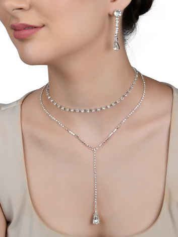 Buy Lilly & Sparkle Silver Toned Two Layered Cup Chain Necklace With Dangler Earrings - Purplle