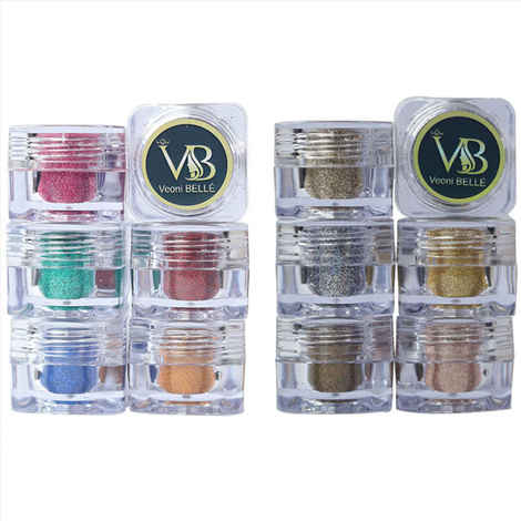 Buy Veoni Belle Eyeshadow Glitters Set Of 12 HD Holographic loose Glitter eyeshadow for eye makeup professional - Purplle