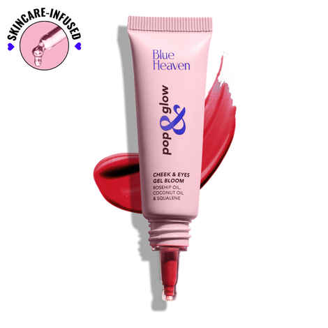 Blue Heaven Pop & Glow Eye & Cheek tint blusher for face makeup, Blush enriched with Rosehip and Coconut oil - Pink Tease, 12ml