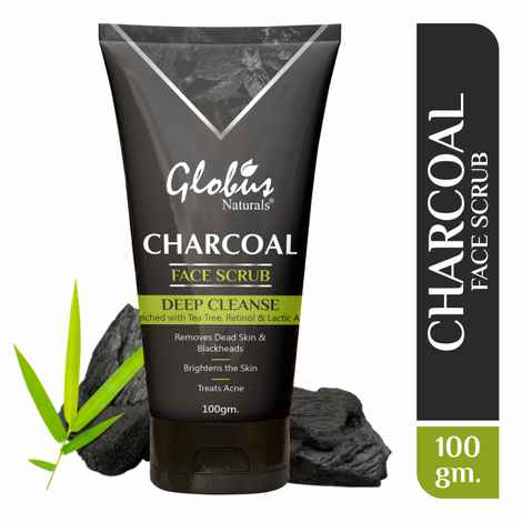 Globus Naturals Charcoal Face Scrub Enriched with Tea Tree,Retinol & Lactic Acid for Exfoliation, Anti-acne & Pimples, Blackhead Removal Scrub (100 gm)