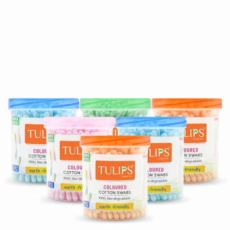 Buy TULIPS Cotton Ear Buds/Swabs Pack of 6 {Multicolor} made of White PAPER Stick {100/200 Tips} in a Jar - Purplle