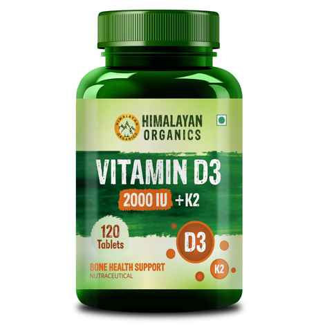 Buy Himalayan Organics Vitamin D3 2000 IU Supplement + Vitamin K2 as Mk7 | Supports Stronger Immunity & Bone & Heart Health - 120 Veg Tablets - Purplle