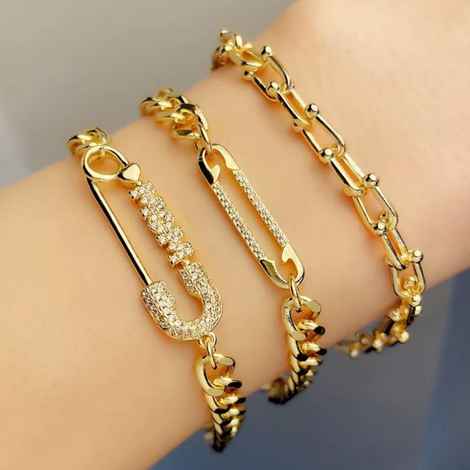 Buy MOM Diamond Studded Safety Pin Bracelet - Gold - Purplle
