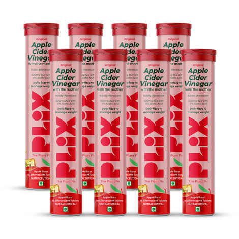 Buy PLIX World's First Apple Cider Vinegar 15 Effervescent Tablets, Pack of 8 (Apple) with vitamin B12 (ACV) - Purplle