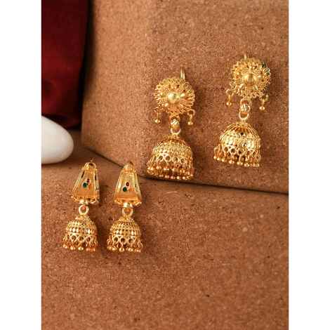 Silvermerc Designs Set of 2 Gold Plated Handcrafted Meenakari Ethnic Temple Jhumka Earrings