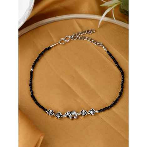 Buy Silvermerc Designs Black Beaded Chain Anklet with Elephant - Purplle