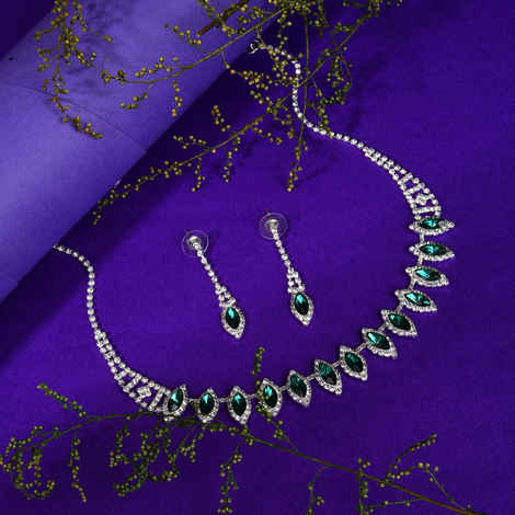 Buy SOHI Silver-Plated Green Stone-Studded Jewellery Set - Purplle