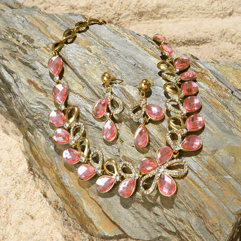 Buy SOHI Gold-Plated Pink white Stone Studded Jewellery Set - Purplle