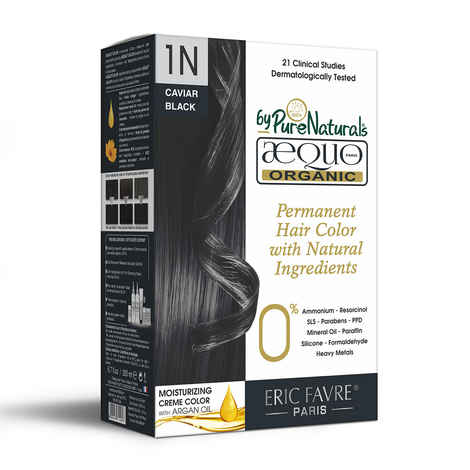 Aequo Organic Dermatologist Recommended Permanent Cream Hair Color Kit 1N Caviar Jet Black 160ml