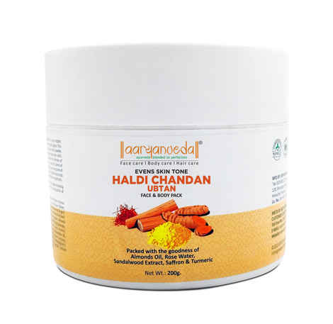 Aryanveda Haldi Chandan Ubtan Face & Body Pack With Turmeric, Sandalwood & Rosewater| For Instant Glow| Ideal For Dry & Dull Skin, Paraben & Sulphate Free, 200g