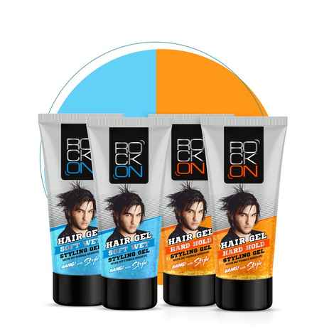 Buy RockOn Hair Gel for Men Medium Hold Stylish Soft Gel with Strong Hold Gel 60g Each – for Wet Look and Shiny Hair Combo Pack of 4 (2p Hard Hold Gel & 2p Soft Gel) - Purplle