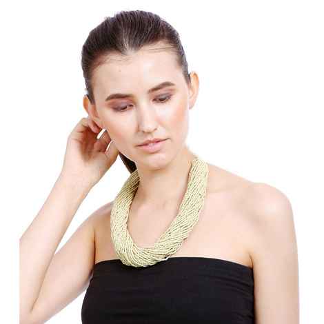 Buy Bamboo Tree Jewels Off White Color Beaded Thread Necklace - Purplle