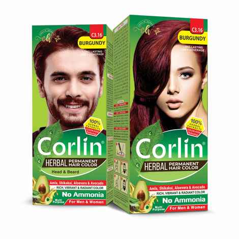 Buy Corlin Herbal Permanent Hair Color Cream, Burgundy C3.16 (100g x 2pcs) - Purplle
