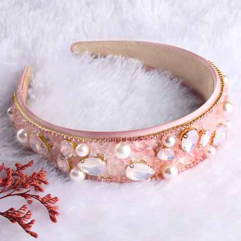 Buy Lilly & Sparkle Crystal, Pearl And Bead Embellished Pink Hair Band - Purplle