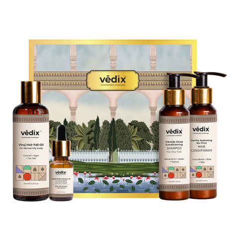 Buy Vedix Ayurvedic Hair Spa Kit - With Vikleda Dry Hair Shampoo, Ayurvedic Hair Fall Oil, Hydrating Hair Conditioner & Brahmi Booster Hair Oil - For Women & Men - Gift Kit Pack of 4 - Purplle