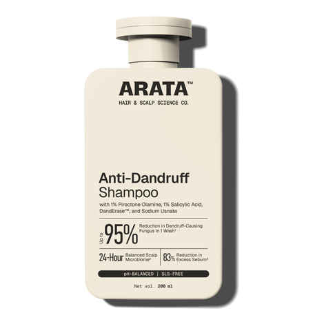 Arata Anti-Dandruff Shampoo | For Normal To Oily Hair | With Tea Tree Oil, CutiBiome CLRaa€zA¢, Neem | Treats Dandruff Effectively | Takes Care Of Dry & Flaky Scalp 200 ml