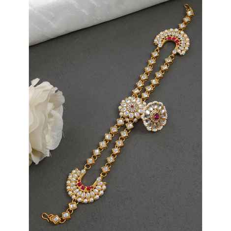 Buy Silvermerc Bridal Gold plated kundan pearl headband mathapatti borla - Purplle