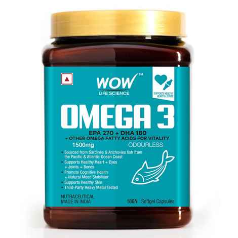 Buy WOW Life Science Omega-3 1500mg Capsules with Fish oil - EPA 270 + DHA 180 Enriched - 180 Capsule 1500mg - Purplle