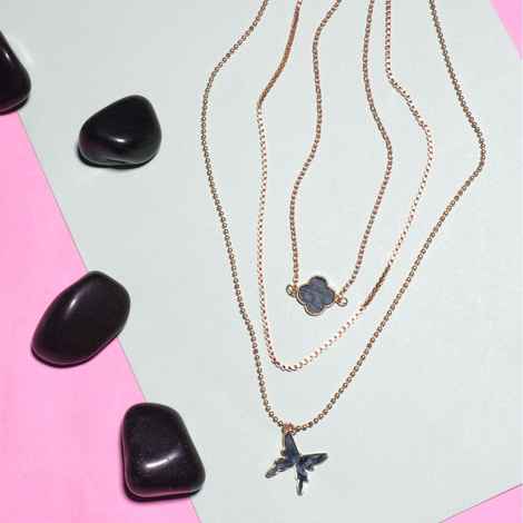 Blueberry Charcoal Grey Gold-Plated Layered Necklace