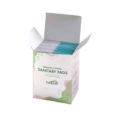 FabPad Organic Cotton Ultra Thin Rash Free Sanitary Pads with Disposable Cover (240 mm, Pack of 12)