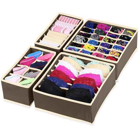 Buy House of Quirk Set of 4 Foldable Storage Box Drawer Divider Organizer Closet Storage for Socks Bra Tie Scarfs - Brown_(SET4_INNORG_BRO) - Purplle