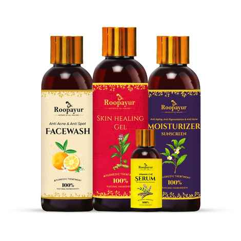 Buy Roopayur 100% Ayurvedic & Natural Skin HealingCombo With Vitamin C & E Serum|Anti Acne Dark Spot Face Wash| Skin Healing Gel| Moisturizer Sunscreen Lotion for all Skin Type for Men Women, Pack of 4 - Purplle