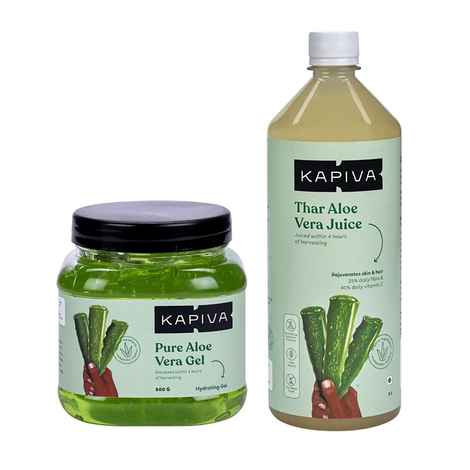Buy Kapiva Aloe Vera Skin Gel 500G + Kapiva Thar Aloe Vera Juice 1L | Perfect Combo For Your Skin Care Needs | Moisturizes And Hydrates The Skin - Purplle