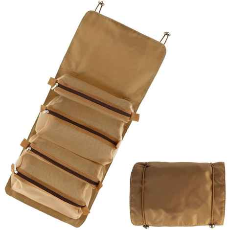Buy House of Quirk Hanging Roll-Up Makeup Bag, 4-in-1 Foldable Toiletry Bag for Travel, Detachable Storage Bags, Travel Cosmetic Organizer Bag for Women (Tan)_(ROLL_GO_TAN) - Purplle