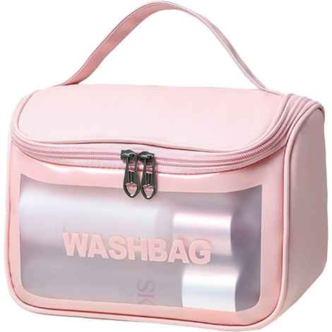Buy House of Quirk Makeup Storage Bag, Frosted Portable Large Capacity PVC Make Up Wash Bath Household Travel Bag, Flip Cosmetic Bag (Pink)_(WASHBAG_TOKIT_PINK) - Purplle