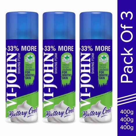 Buy VI-JOHN Shaving Foam For Sensitive Skin (400 Gm Each, (Pack of 3)) (1200 G) - Purplle