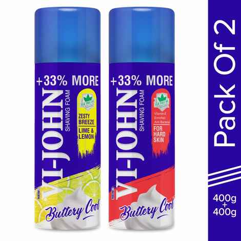 Buy VI-JOHN Shaveing Foam Hard Skin with Vitmin E and Anti-Bacterial & Zesty Breeze Lemon Lime Shaving Foam for Men 400g Each -Pack of 2 - Purplle