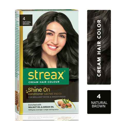 Buy Streax cream Hair colour, 100% Grey Coverage, No Ammonia, Long Lasting Permanent hair colour, Natural Brown, 120 ml - Purplle