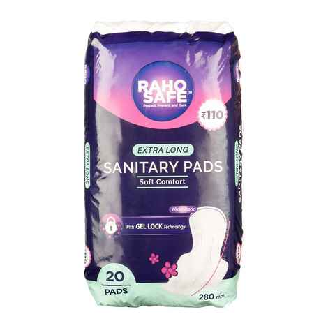 Buy Pee Safe Raho Safe Extra Long Sanitary Pads | Soft Comfort | With Gel Lock Technology | Pack Of 20, Each With Biodegradable Disposable Bags - Purplle